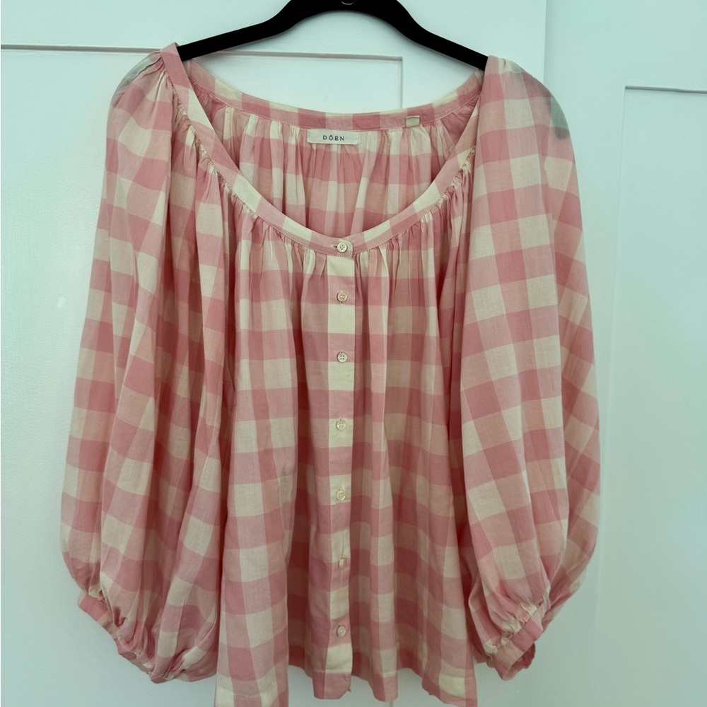 DOEN Pink and White Checkered Blouse